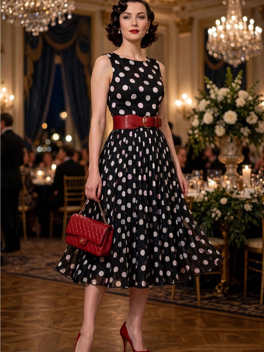 Vintage Inspo Adrianna Papell Burnout Black Polka Dot Dress Fit & Flare Classic